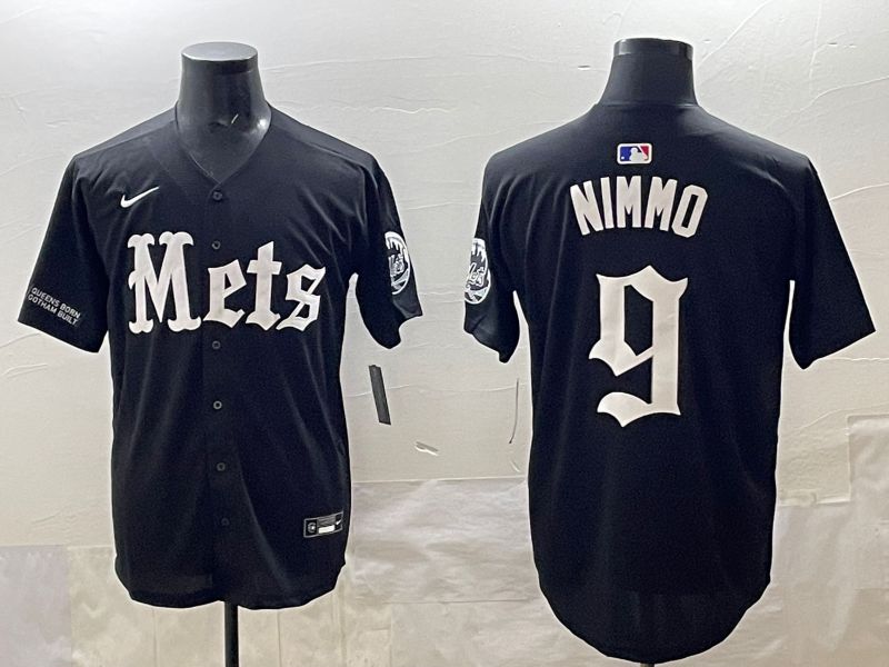Men 2025 New York Mets #9 Nimmo Black Five generations Joint Name Nike MLB Jersey style 2